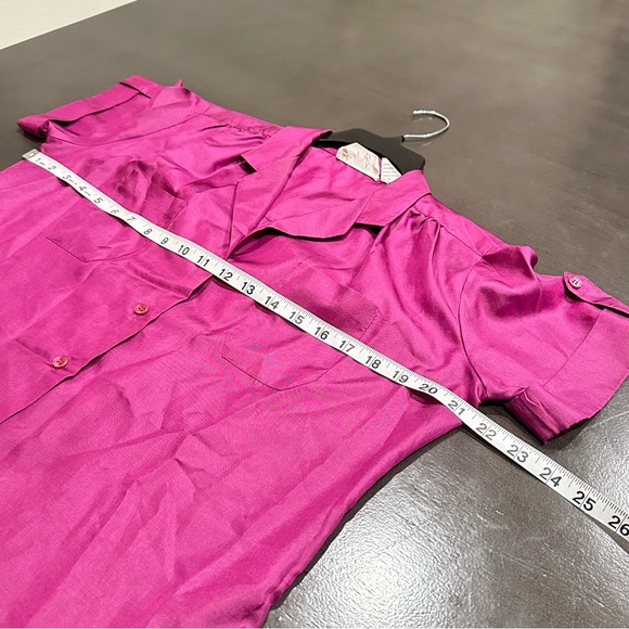 Vintage Satin Purple Short Sleeve Button Down Blouse, Romantic, Size 10 Medium - Picture 3 of 6